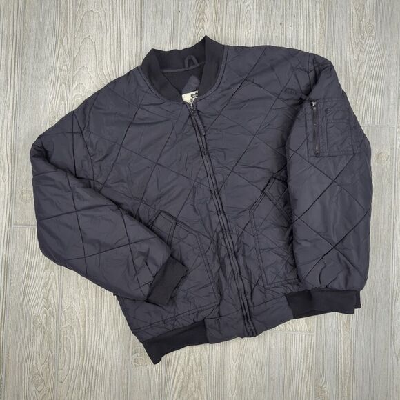 Vintage Route 66 Large Black Quilted Full Zip Bomber Jacket Coat - Picture 1 of 10